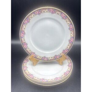 Edelstein Bavaria 2471 White Pink Floral Gold Edge 10” Dinner Plates Set Of 4